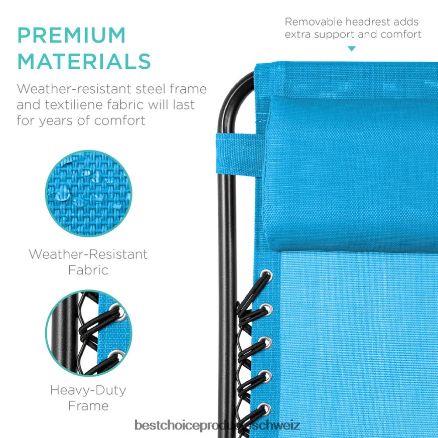 Best Choice Products Set mit 2 verstellbaren Zero-Gravity-Terrassensesseln mit Getränkehaltern wasserblau 2JD022799