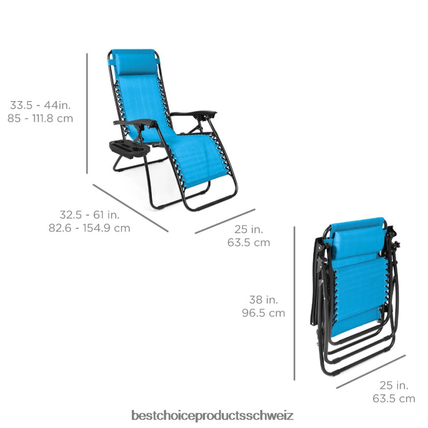 Best Choice Products Set mit 2 verstellbaren Zero-Gravity-Terrassensesseln mit Getränkehaltern wasserblau 2JD022799