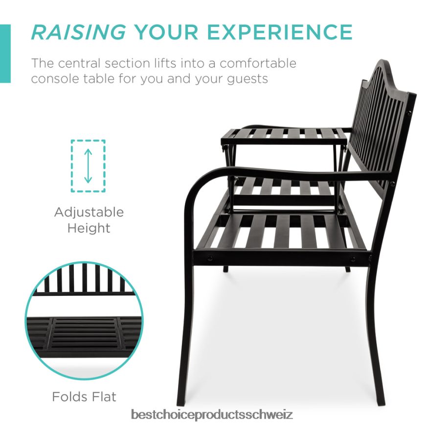 Best Choice Products Stahlbank für Außenterrasse und Garten mit ausziehbarem Mitteltisch Schwarz 2JD0221482