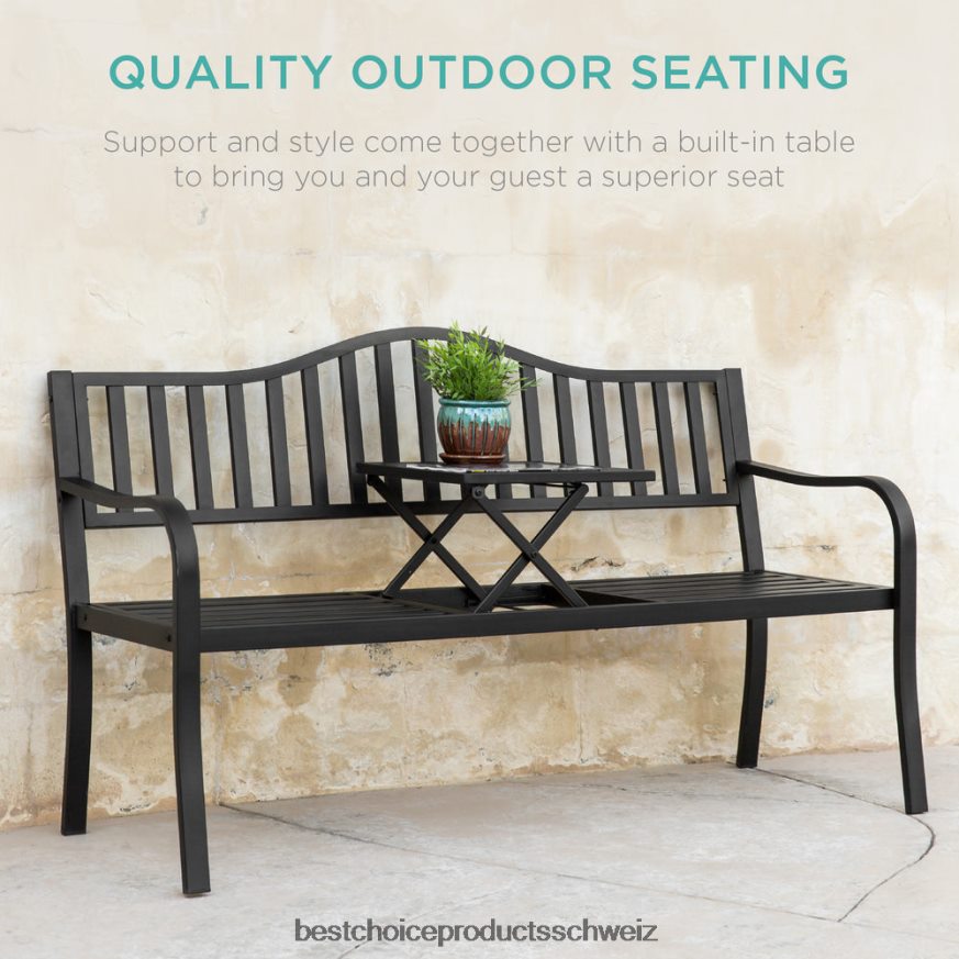 Best Choice Products Stahlbank für Außenterrasse und Garten mit ausziehbarem Mitteltisch Schwarz 2JD0221482