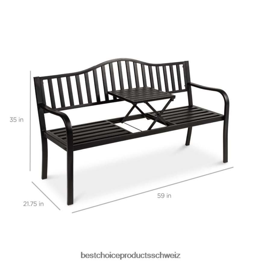 Best Choice Products Stahlbank für Außenterrasse und Garten mit ausziehbarem Mitteltisch Schwarz 2JD0221482