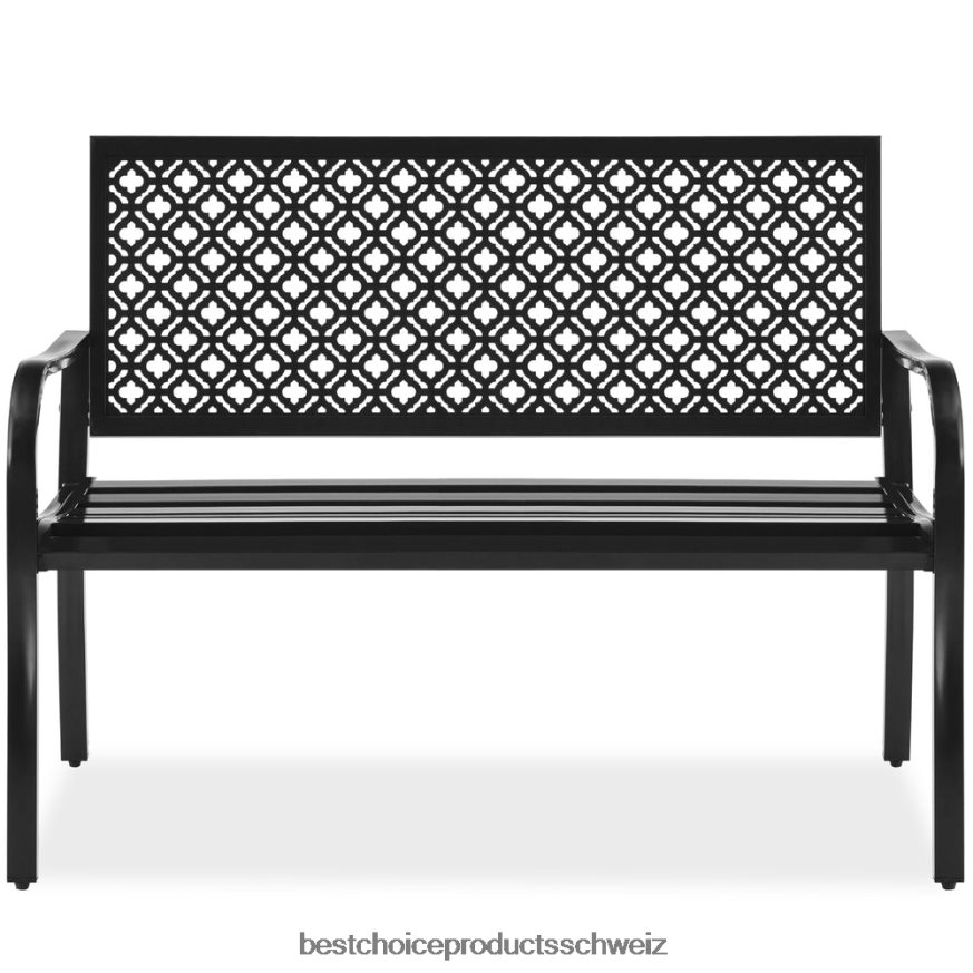 Best Choice Products Stahlbank für den Innen- und Außenbereich mit geometrischer Rückenlehne und Fußausgleichern Schwarz 2JD0221447
