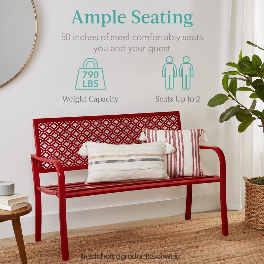 Best Choice Products Stahlbank für den Innen- und Außenbereich mit geometrischer Rückenlehne und Fußausgleichern rosarot 2JD0221450
