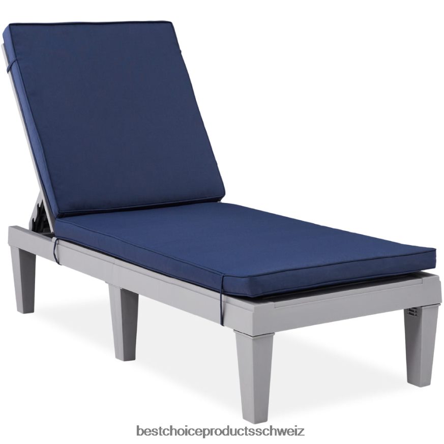 Best Choice Products Terrassen-Loungesessel für den Außenbereich, Chaiselongue aus Kunstharz mit Sitzkissen, 5 Positionen grau/marine 2JD0221470