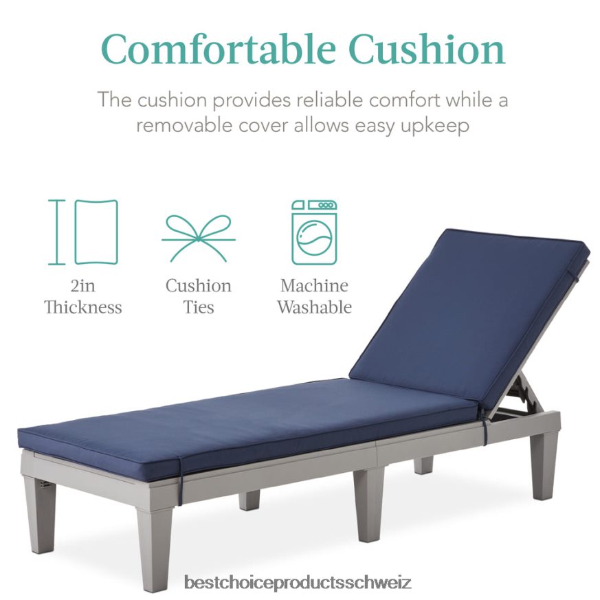 Best Choice Products Terrassen-Loungesessel für den Außenbereich, Chaiselongue aus Kunstharz mit Sitzkissen, 5 Positionen grau/marine 2JD0221470