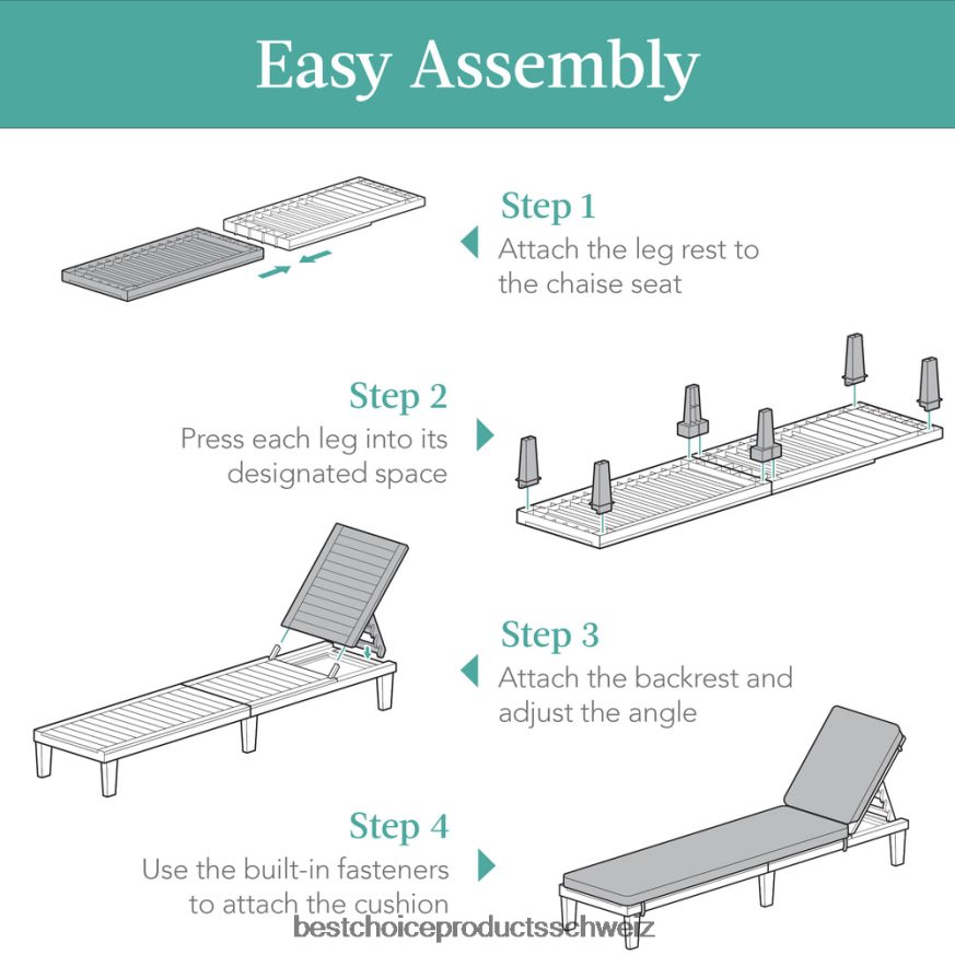Best Choice Products Terrassen-Loungesessel für den Außenbereich, Chaiselongue aus Kunstharz mit Sitzkissen, 5 Positionen grau/marine 2JD0221470