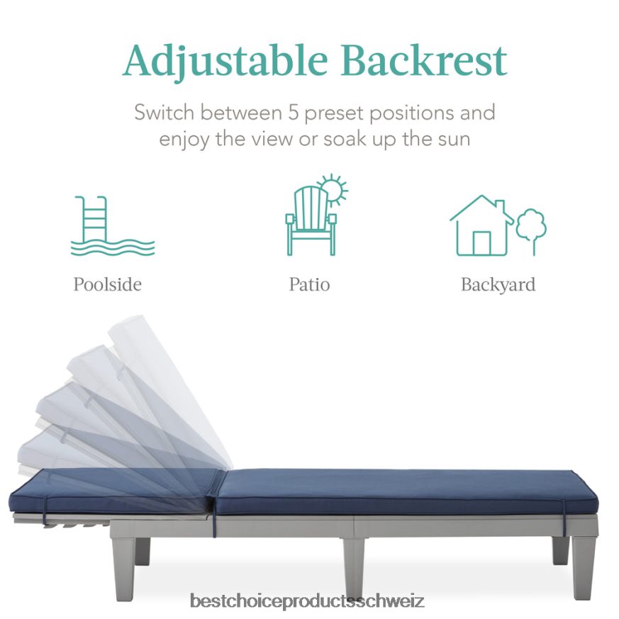 Best Choice Products Terrassen-Loungesessel für den Außenbereich, Chaiselongue aus Kunstharz mit Sitzkissen, 5 Positionen grau/marine 2JD0221470