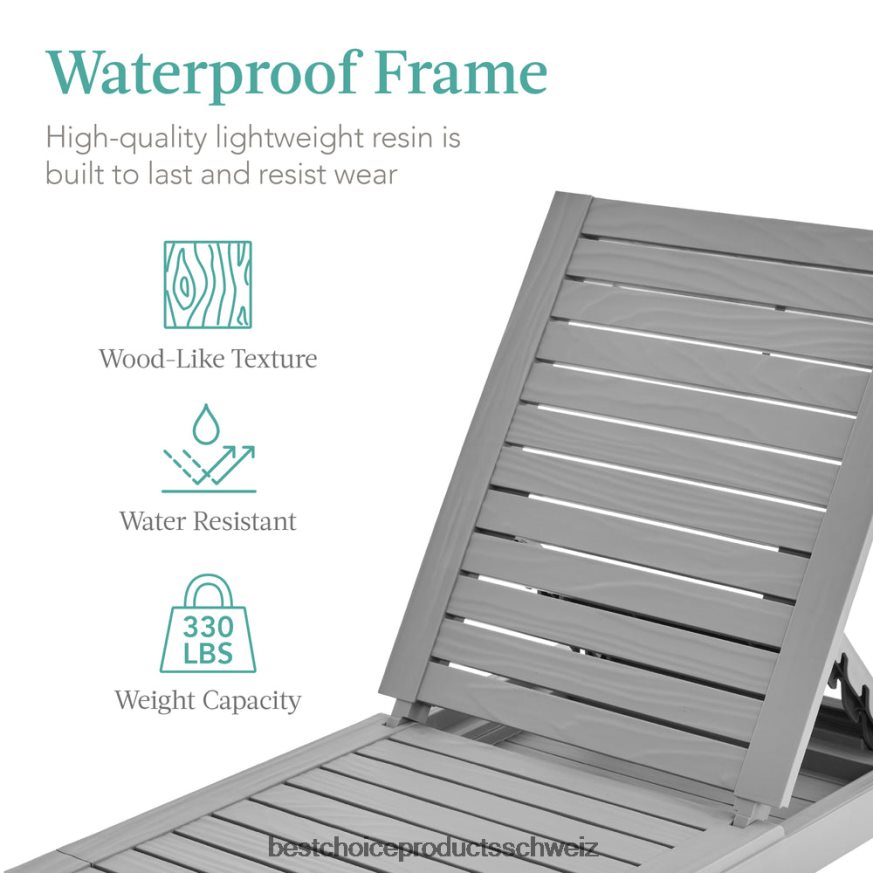 Best Choice Products Terrassen-Loungesessel für den Außenbereich, Chaiselongue aus Kunstharz mit Sitzkissen, 5 Positionen grau/weißer Sand 2JD0221472