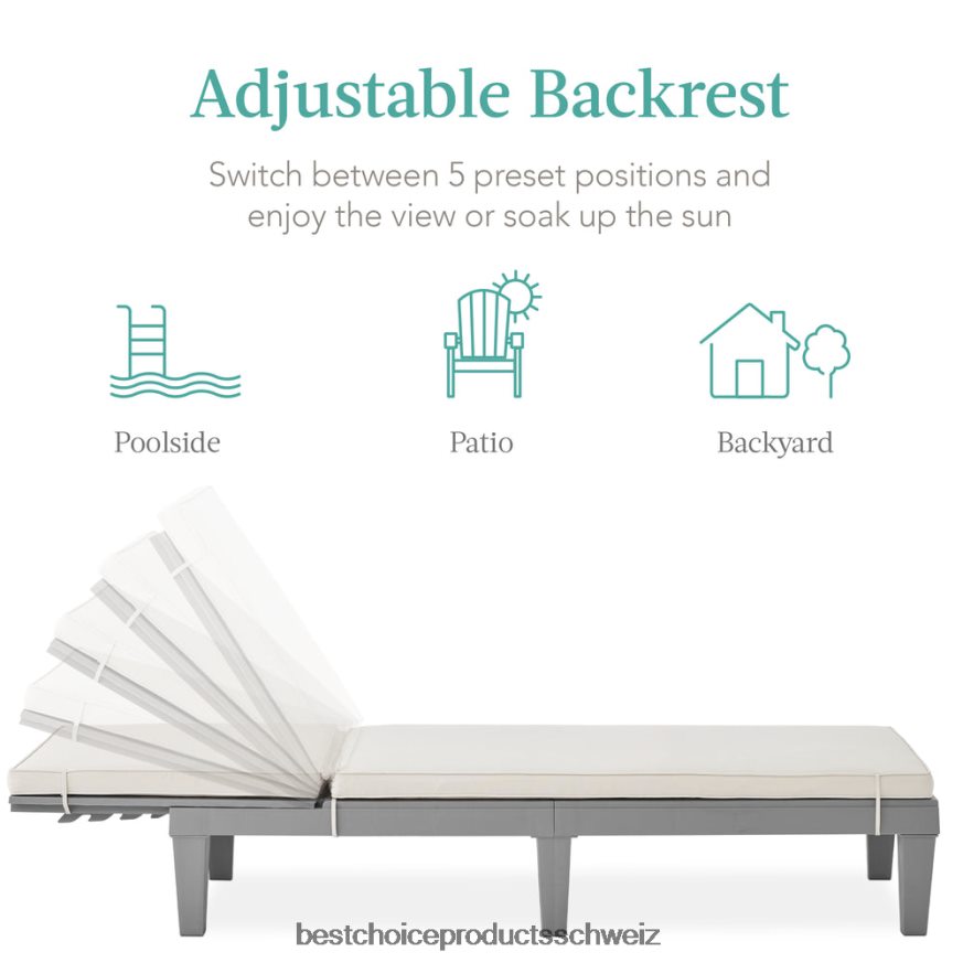 Best Choice Products Terrassen-Loungesessel für den Außenbereich, Chaiselongue aus Kunstharz mit Sitzkissen, 5 Positionen grau/weißer Sand 2JD0221472