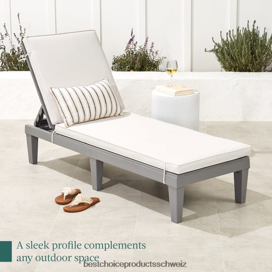 Best Choice Products Terrassen-Loungesessel für den Außenbereich, Chaiselongue aus Kunstharz mit Sitzkissen, 5 Positionen grau/weißer Sand 2JD0221472