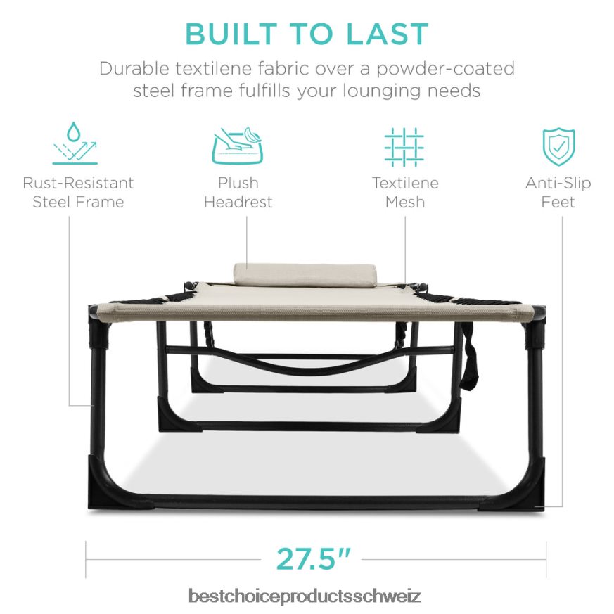 Best Choice Products Tragbarer Terrassen-Chaiselongue-Stuhl für den Außenbereich mit Kissen Elfenbein 2JD022834