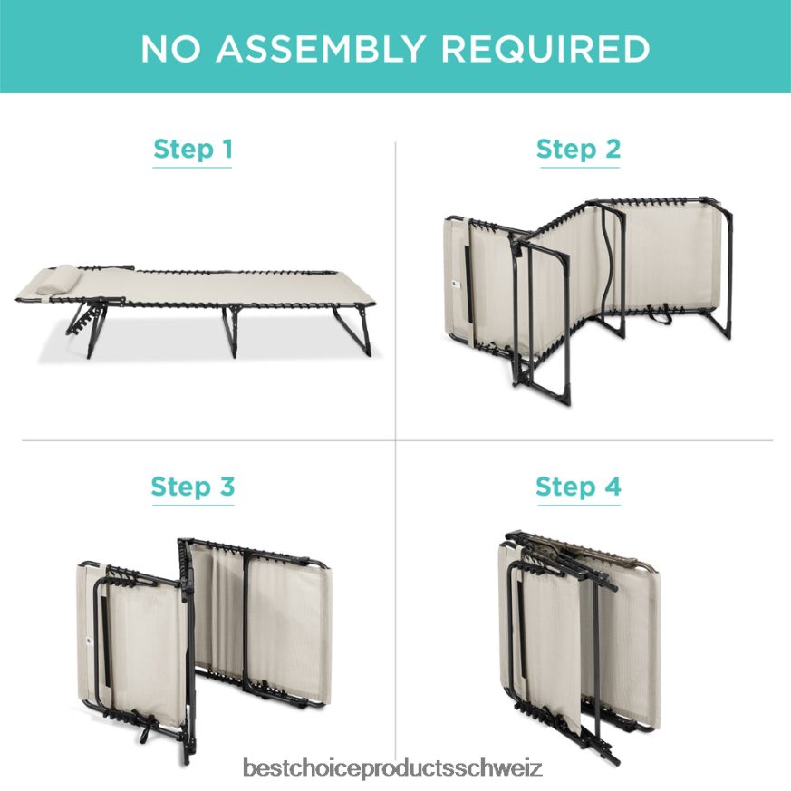 Best Choice Products Tragbarer Terrassen-Chaiselongue-Stuhl für den Außenbereich mit Kissen Elfenbein 2JD022834