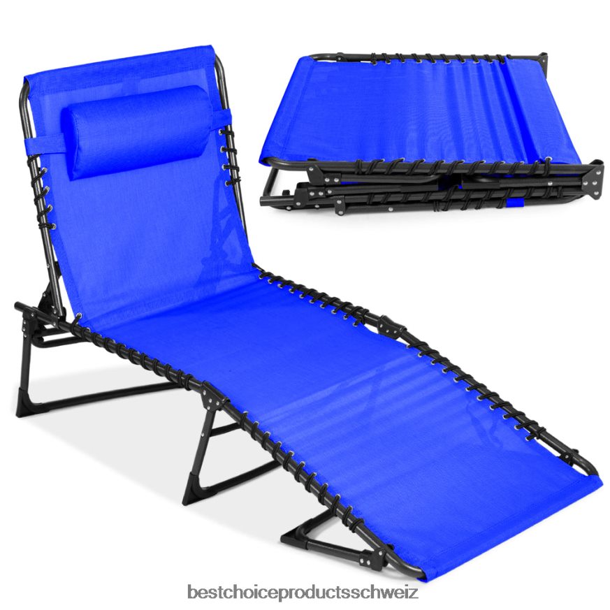 Best Choice Products Tragbarer Terrassen-Chaiselongue-Stuhl für den Außenbereich mit Kissen Resort blau 2JD022838
