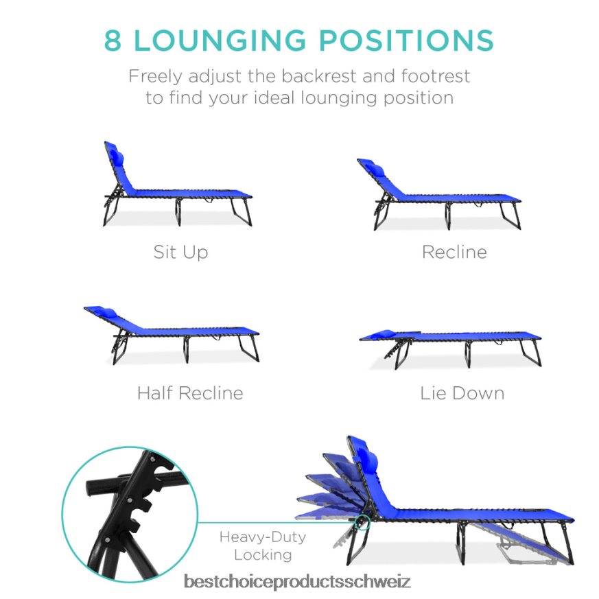 Best Choice Products Tragbarer Terrassen-Chaiselongue-Stuhl für den Außenbereich mit Kissen Resort blau 2JD022838