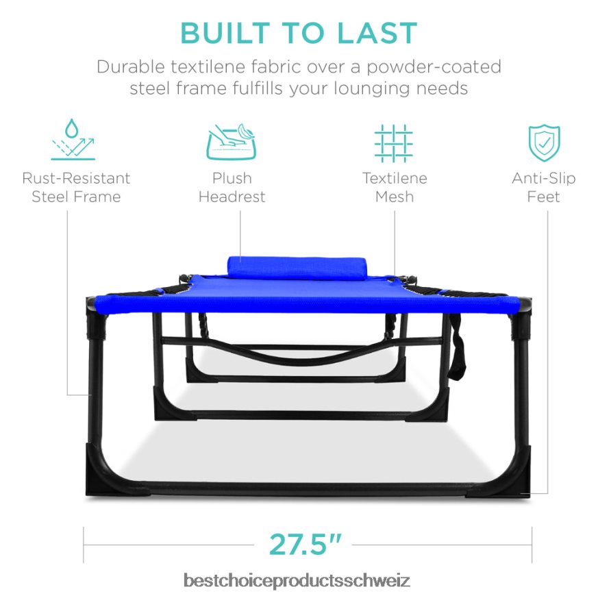 Best Choice Products Tragbarer Terrassen-Chaiselongue-Stuhl für den Außenbereich mit Kissen Resort blau 2JD022838