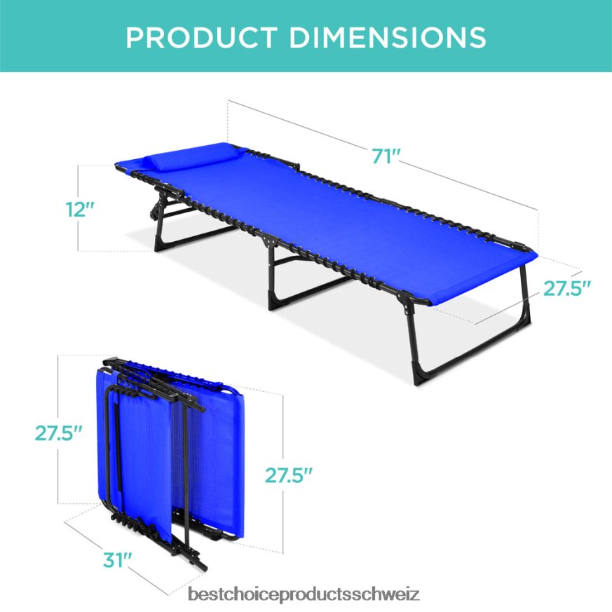 Best Choice Products Tragbarer Terrassen-Chaiselongue-Stuhl für den Außenbereich mit Kissen Resort blau 2JD022838