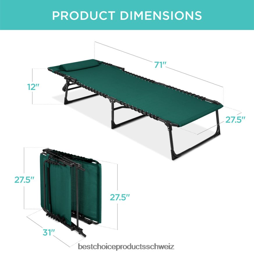 Best Choice Products Tragbarer Terrassen-Chaiselongue-Stuhl für den Außenbereich mit Kissen Waldgrün 2JD022839