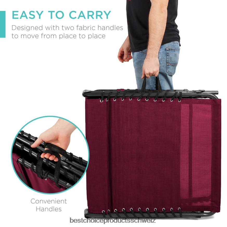 Best Choice Products Tragbarer Terrassen-Chaiselongue-Stuhl für den Außenbereich mit Kissen Weinrot 2JD022836