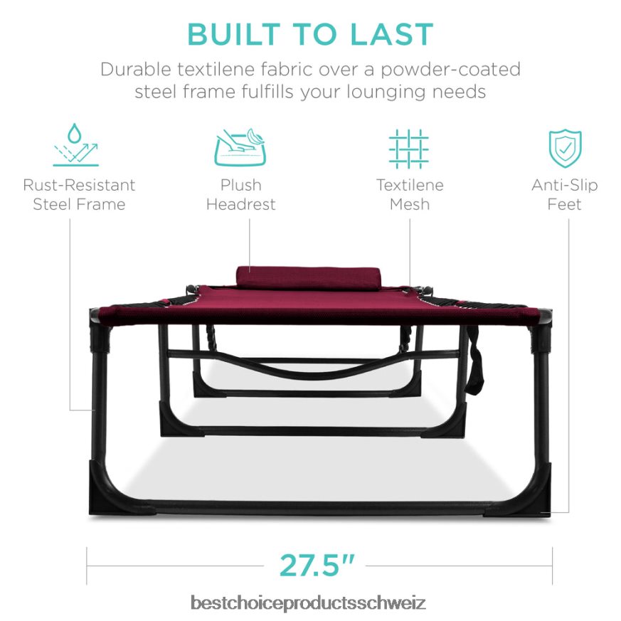 Best Choice Products Tragbarer Terrassen-Chaiselongue-Stuhl für den Außenbereich mit Kissen Weinrot 2JD022836