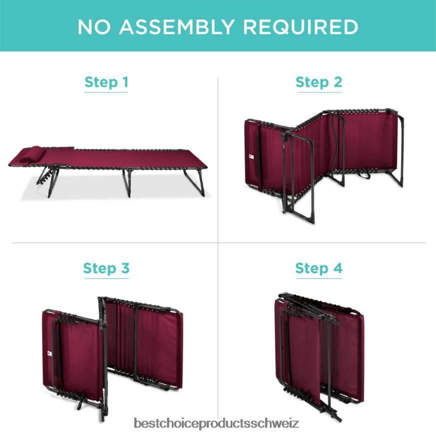 Best Choice Products Tragbarer Terrassen-Chaiselongue-Stuhl für den Außenbereich mit Kissen Weinrot 2JD022836