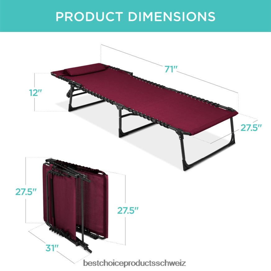 Best Choice Products Tragbarer Terrassen-Chaiselongue-Stuhl für den Außenbereich mit Kissen Weinrot 2JD022836
