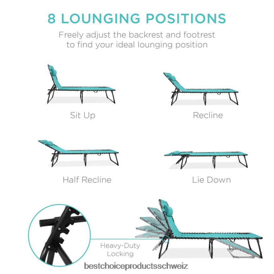 Best Choice Products Tragbarer Terrassen-Chaiselongue-Stuhl für den Außenbereich mit Kissen blaugrün 2JD022840