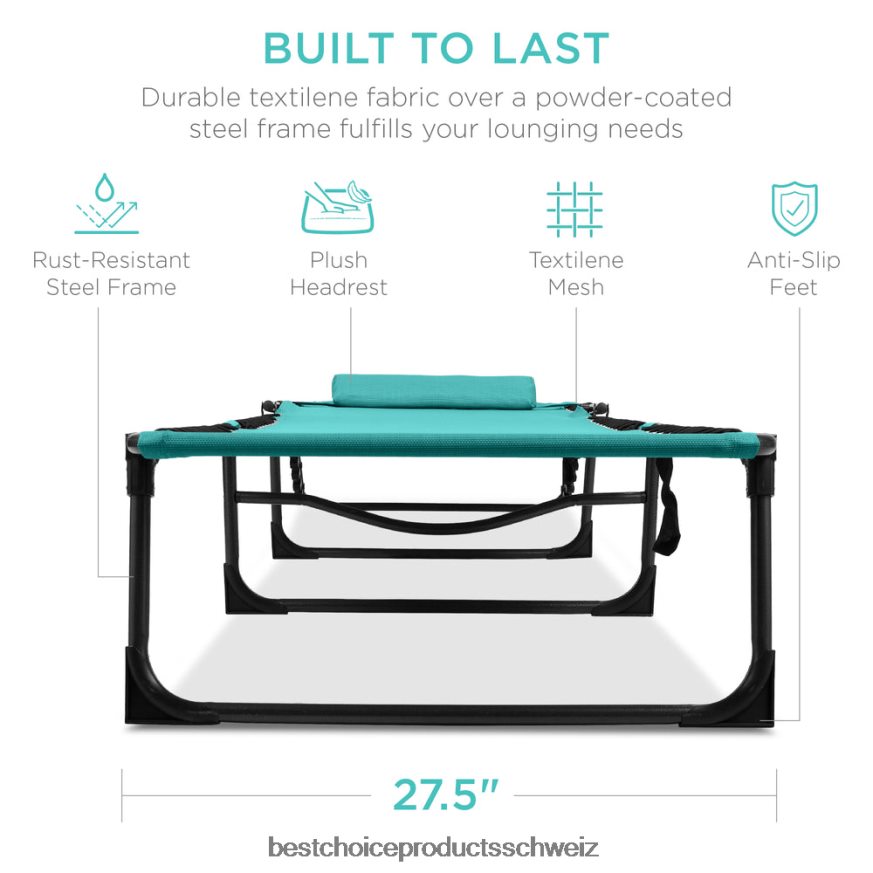Best Choice Products Tragbarer Terrassen-Chaiselongue-Stuhl für den Außenbereich mit Kissen blaugrün 2JD022840