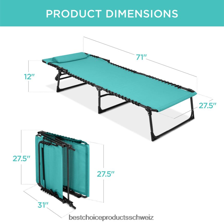 Best Choice Products Tragbarer Terrassen-Chaiselongue-Stuhl für den Außenbereich mit Kissen blaugrün 2JD022840