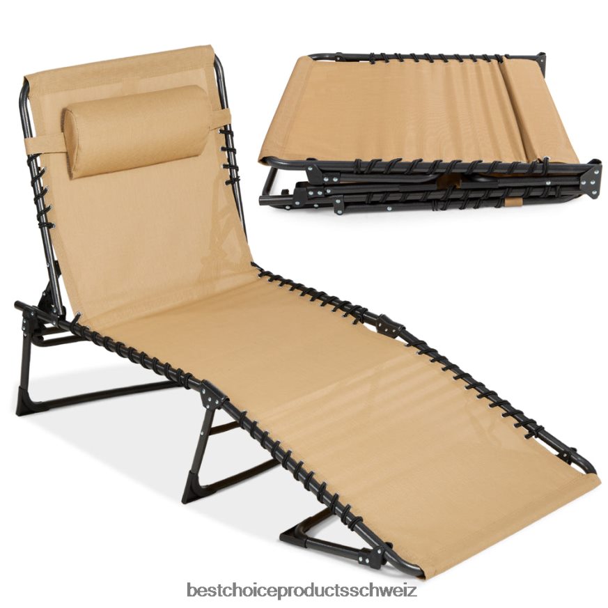 Best Choice Products Tragbarer Terrassen-Chaiselongue-Stuhl für den Außenbereich mit Kissen bräunen 2JD022831