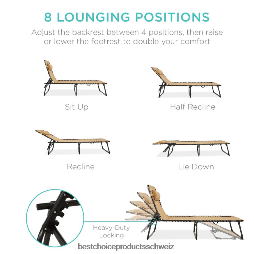 Best Choice Products Tragbarer Terrassen-Chaiselongue-Stuhl für den Außenbereich mit Kissen bräunen 2JD022831