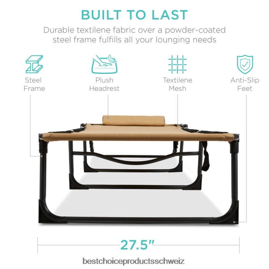 Best Choice Products Tragbarer Terrassen-Chaiselongue-Stuhl für den Außenbereich mit Kissen bräunen 2JD022831