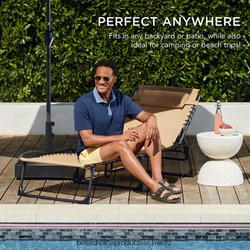 Best Choice Products Tragbarer Terrassen-Chaiselongue-Stuhl für den Außenbereich mit Kissen bräunen 2JD022831