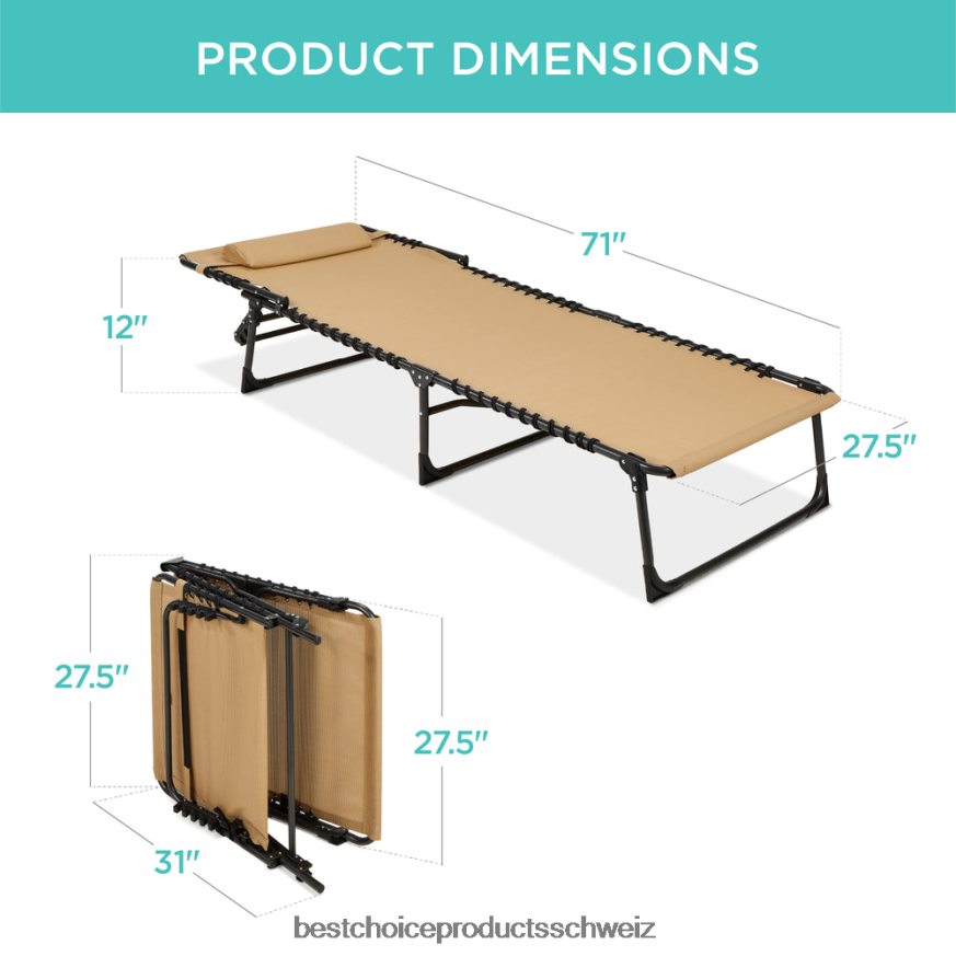 Best Choice Products Tragbarer Terrassen-Chaiselongue-Stuhl für den Außenbereich mit Kissen bräunen 2JD022831