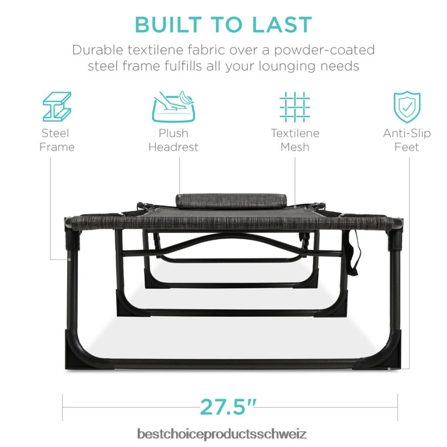 Best Choice Products Tragbarer Terrassen-Chaiselongue-Stuhl für den Außenbereich mit Kissen grau 2JD022830