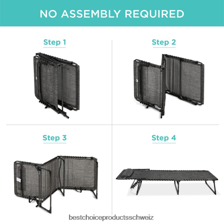 Best Choice Products Tragbarer Terrassen-Chaiselongue-Stuhl für den Außenbereich mit Kissen grau 2JD022830