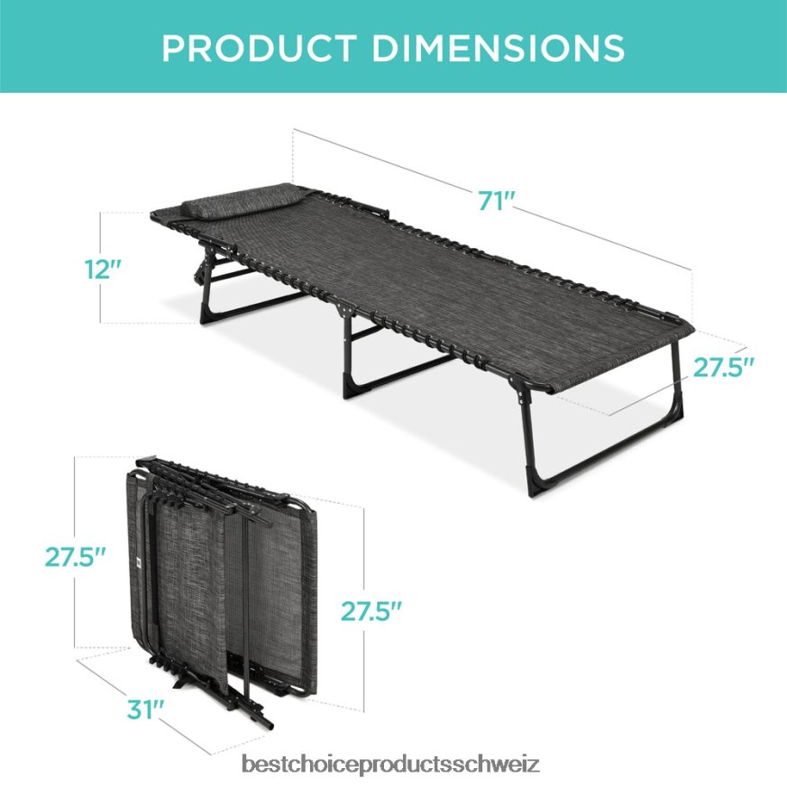 Best Choice Products Tragbarer Terrassen-Chaiselongue-Stuhl für den Außenbereich mit Kissen grau 2JD022830