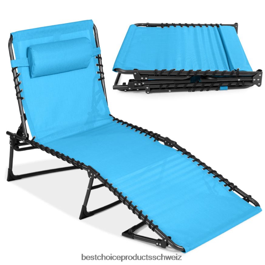 Best Choice Products Tragbarer Terrassen-Chaiselongue-Stuhl für den Außenbereich mit Kissen hellblau 2JD022835