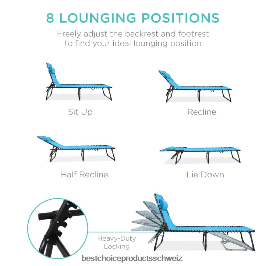 Best Choice Products Tragbarer Terrassen-Chaiselongue-Stuhl für den Außenbereich mit Kissen hellblau 2JD022835