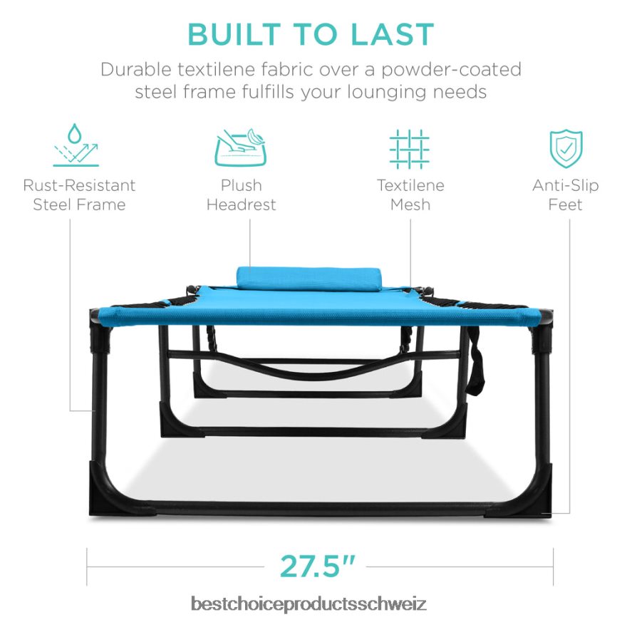 Best Choice Products Tragbarer Terrassen-Chaiselongue-Stuhl für den Außenbereich mit Kissen hellblau 2JD022835