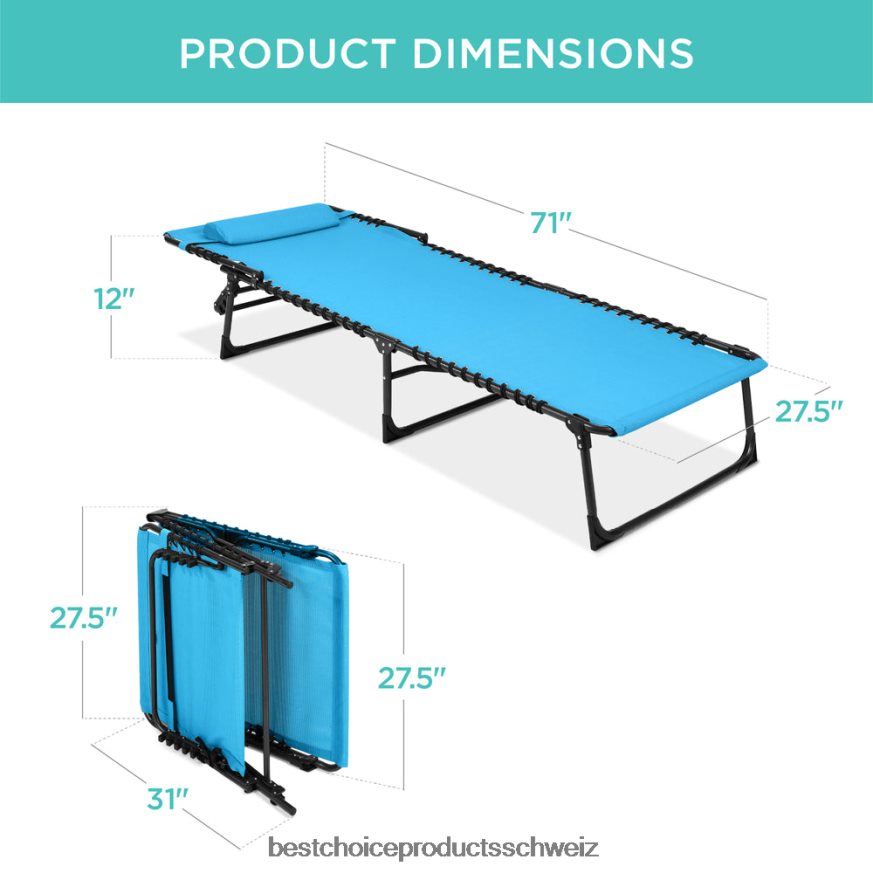 Best Choice Products Tragbarer Terrassen-Chaiselongue-Stuhl für den Außenbereich mit Kissen hellblau 2JD022835