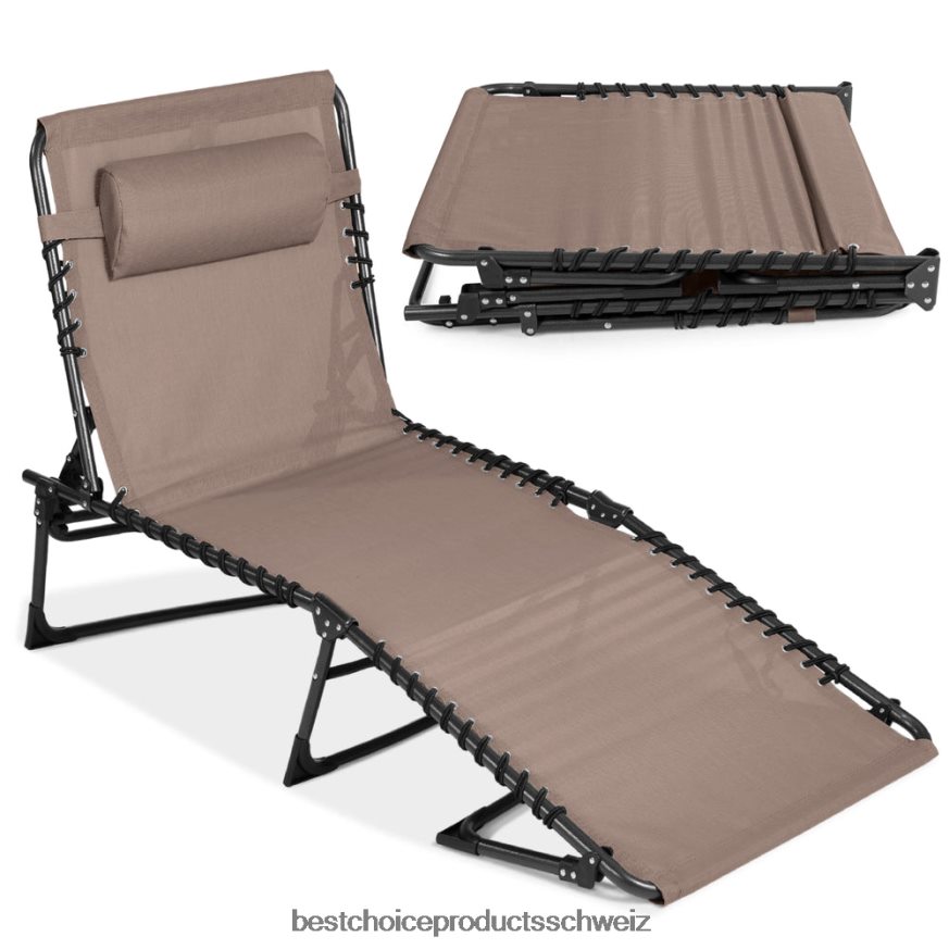 Best Choice Products Tragbarer Terrassen-Chaiselongue-Stuhl für den Außenbereich mit Kissen warmes Taupe 2JD022833