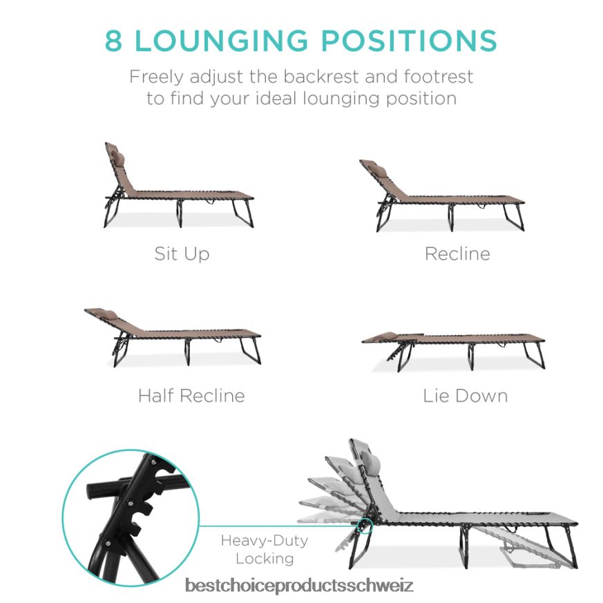 Best Choice Products Tragbarer Terrassen-Chaiselongue-Stuhl für den Außenbereich mit Kissen warmes Taupe 2JD022833