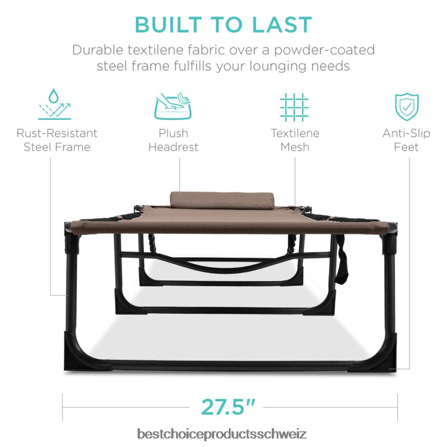 Best Choice Products Tragbarer Terrassen-Chaiselongue-Stuhl für den Außenbereich mit Kissen warmes Taupe 2JD022833