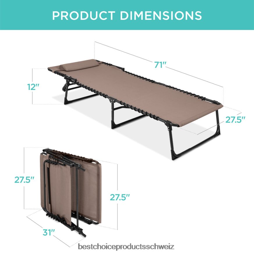 Best Choice Products Tragbarer Terrassen-Chaiselongue-Stuhl für den Außenbereich mit Kissen warmes Taupe 2JD022833