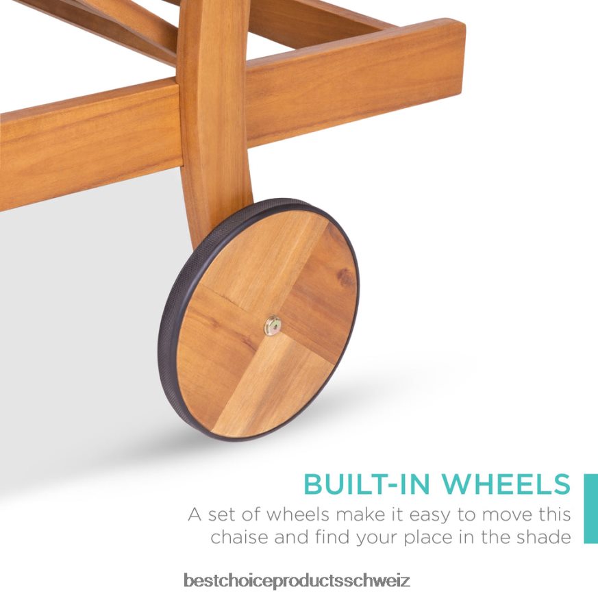 Best Choice Products Verstellbarer Chaiselongue-Sessel aus Akazienholz mit Beistelltisch und Rollen Creme 2JD022872