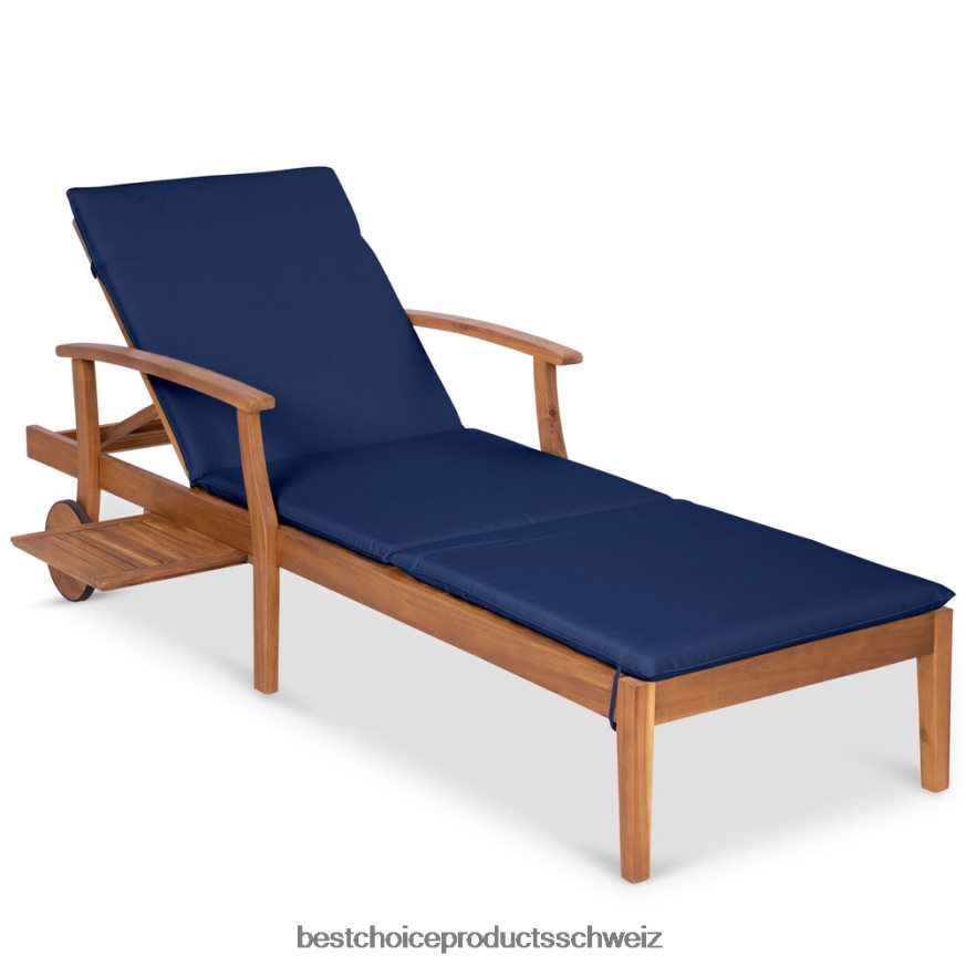 Best Choice Products Verstellbarer Chaiselongue-Sessel aus Akazienholz mit Beistelltisch und Rollen Navy blau 2JD022873