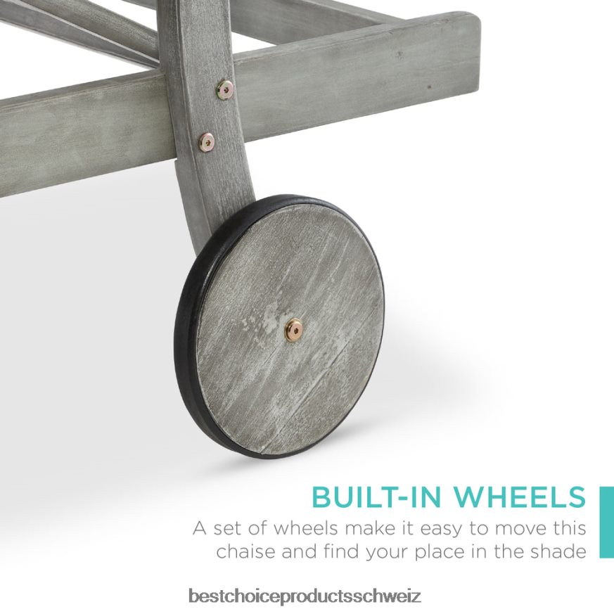 Best Choice Products Verstellbarer Chaiselongue-Sessel aus Akazienholz mit Beistelltisch und Rollen grau/marine 2JD022871