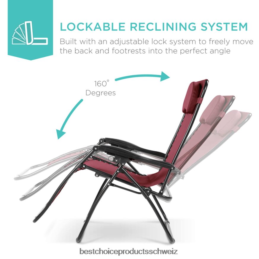 Best Choice Products Übergroßer Schwerelosigkeits-Liegestuhl mit Getränkehalter und Kissen Burgund 2JD0221333