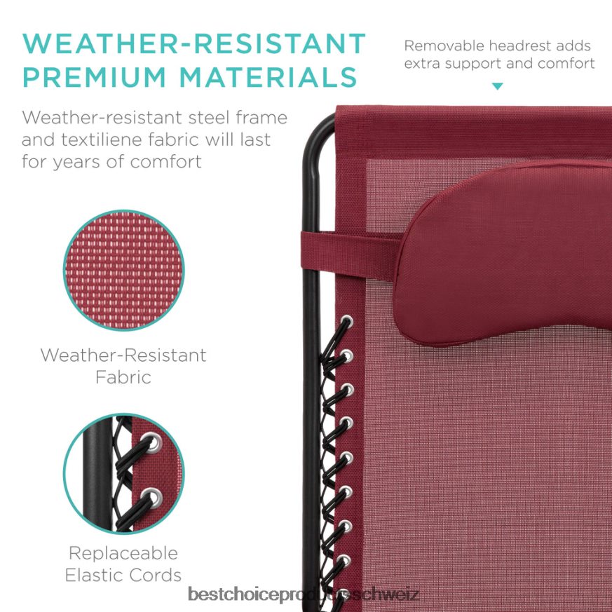 Best Choice Products Übergroßer Schwerelosigkeits-Liegestuhl mit Getränkehalter und Kissen Burgund 2JD0221333
