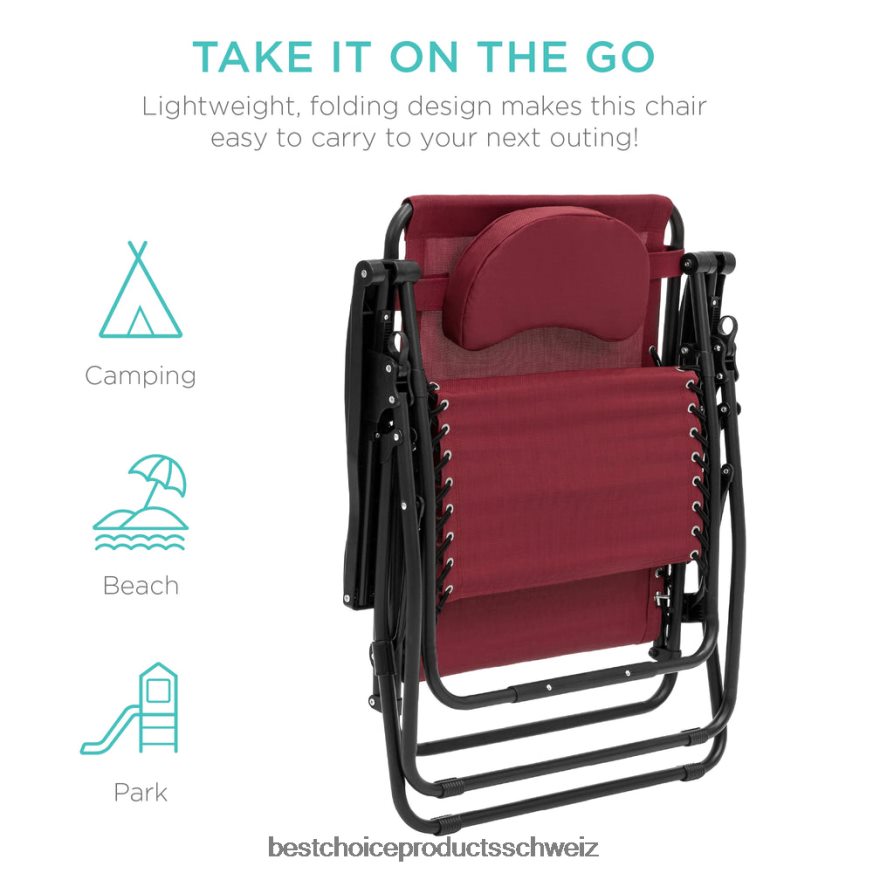 Best Choice Products Übergroßer Schwerelosigkeits-Liegestuhl mit Getränkehalter und Kissen Burgund 2JD0221333